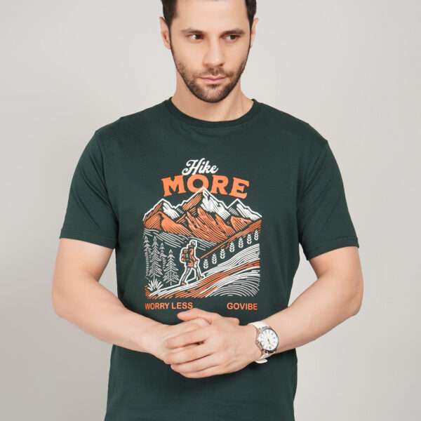 Go Vibe Round Neck T-shirt Hike More - Bottle Green Colour